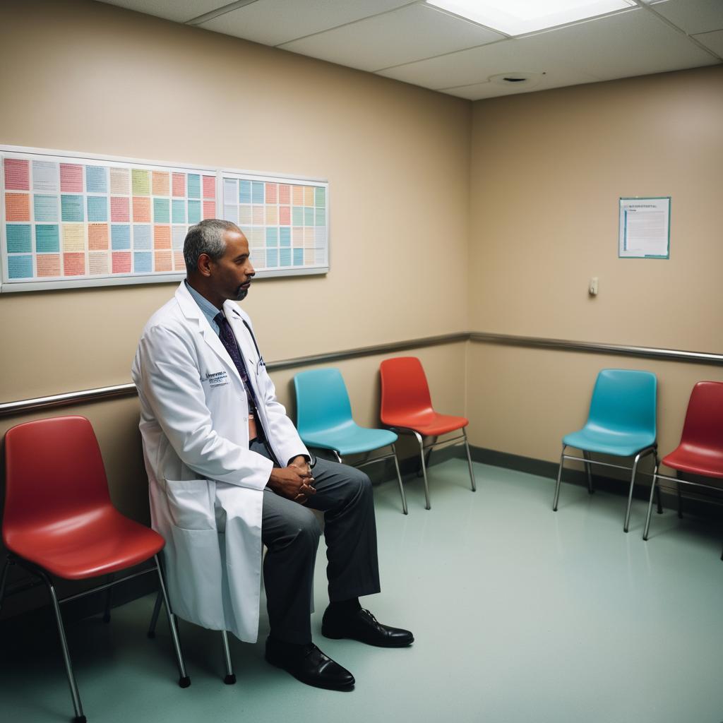 In Sacramento's hospital, a diverse crowd gathers in a waiting room filled with anticipation, as a doctor enters, carrying both medical expertise and emotional support.